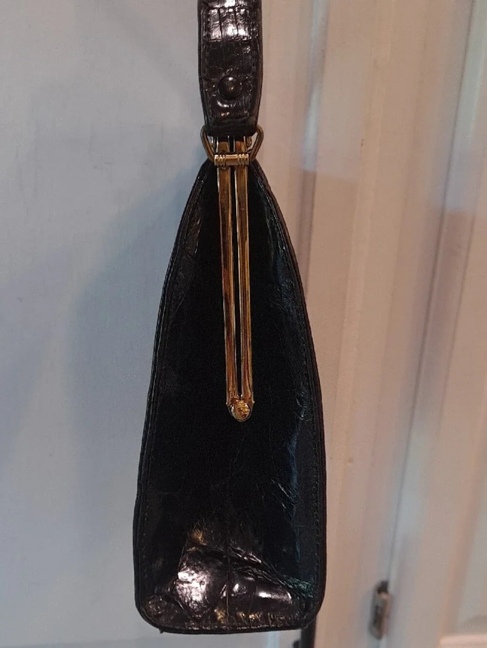 JP Allen Atlanta Vintage 50s Classic Black Genuine Croc Skin Top-Handle Satchel